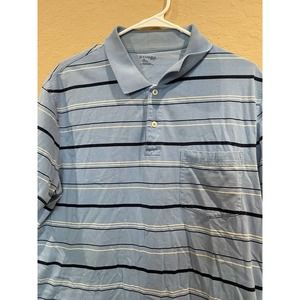 St. John's Bay Men's Short Sleeve Essential Stretch Polo LARGE Topek Blue Stripe